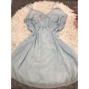 COSMOPOLITAN BABYDOLL Women's XL Chemise Blue See Through Sheer Polka Dot LACE